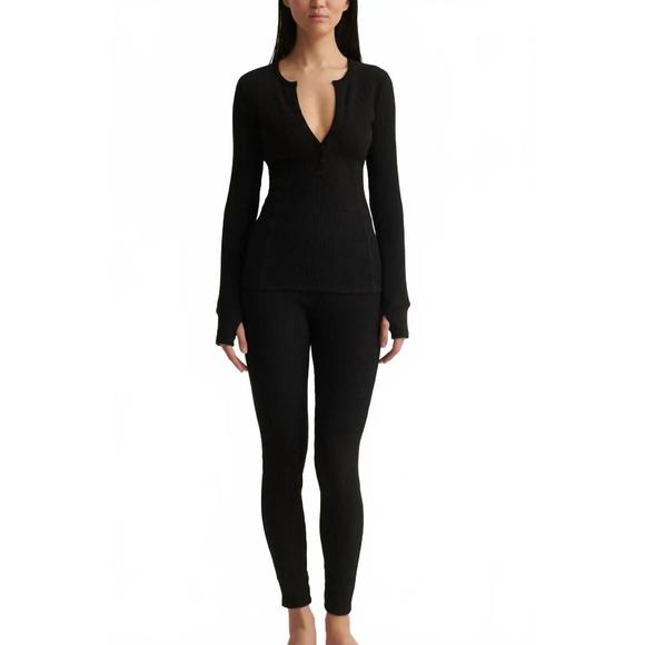 NEW SKIN jolene henley top in black - Picture 1 of 3